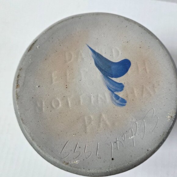 Eldreth Pottery Snowman Crock Blue Salt Glaze Christmas Winter Decor - Picture 7 of 8